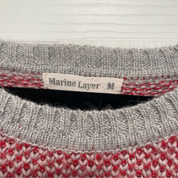 Marine Layer Red Grey Gray Alpaca Wool Blend Birdseye Knit Sweater M - Picture 3 of 14